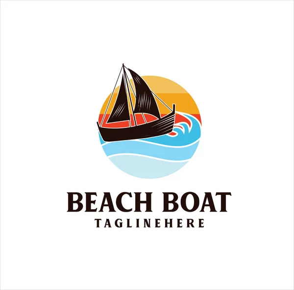 Beach Boat Sea Adventure Logo Design Vector Stock Illustrations Sailing — Stock Vector