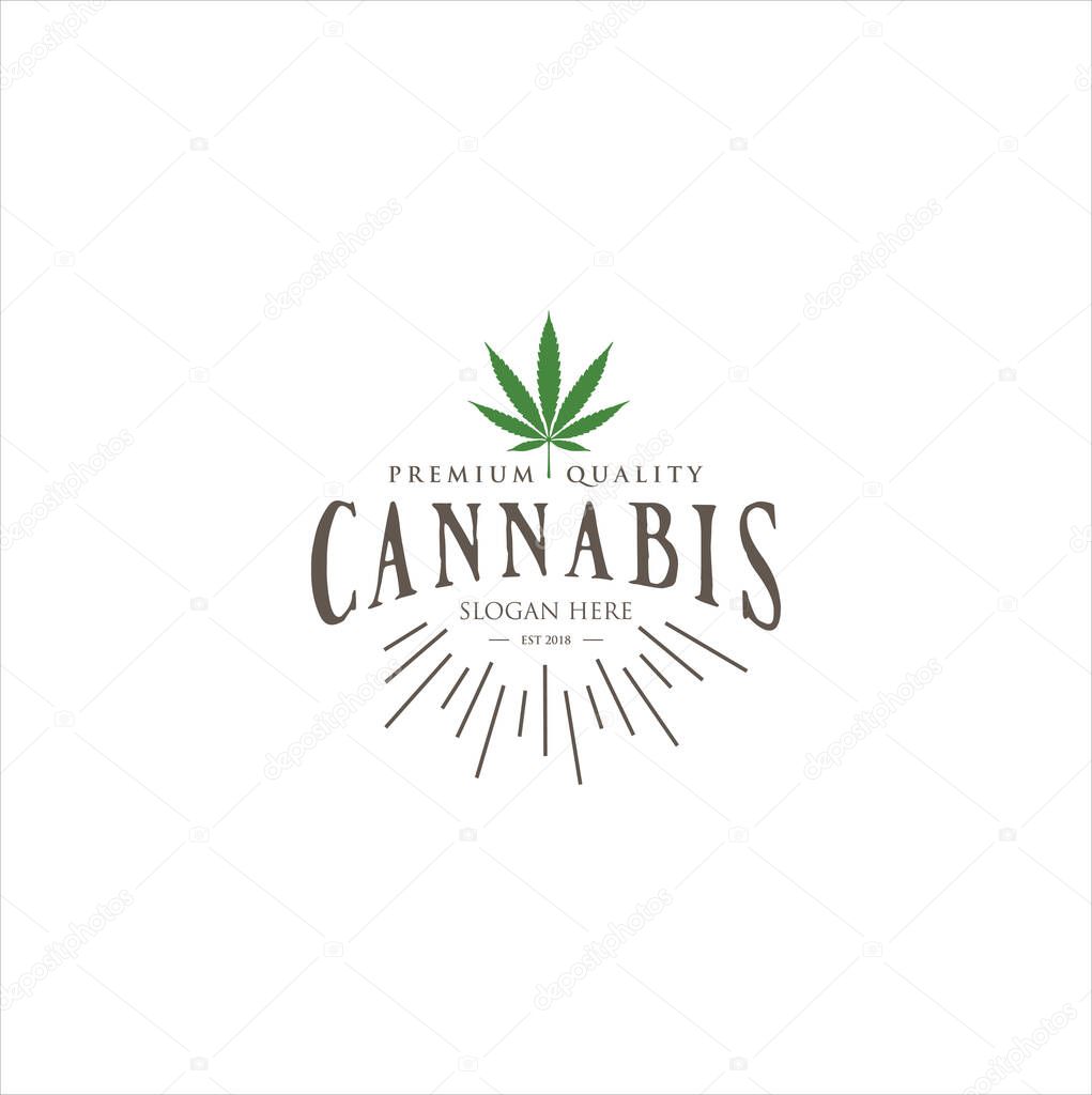 Medical marijuana ganja cannabis hemp logo Vintage Retro Hipster Organic
