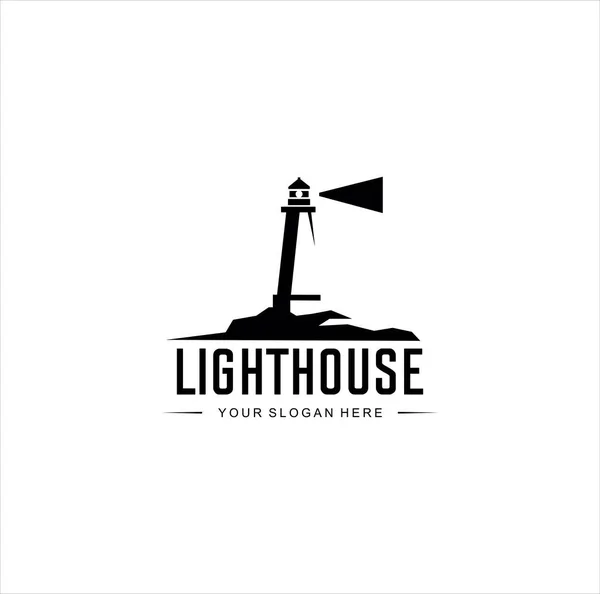 Klasik Deniz Feneri Logosu Tasarım Silueti Liman Logosu Retro Hipster — Stok Vektör
