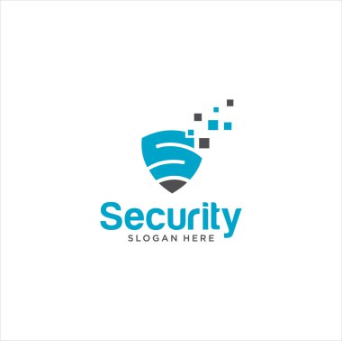 Shield Harf S Tech logosunu koru. Dijital Siber Kalkan Güvenliği Dijital Teknoloji Logo Tasarımı Şablon Vektörü