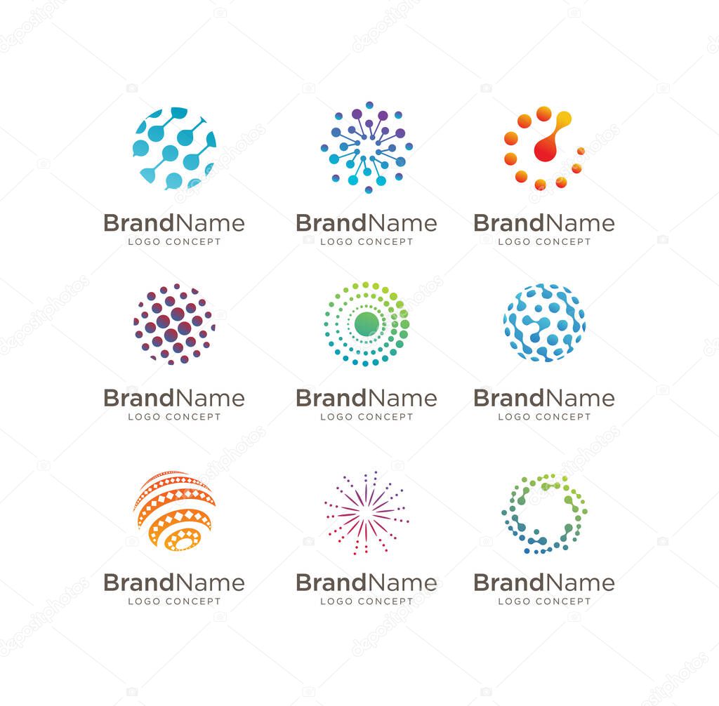Set Of Circle Tech Logo . Modern Circle Technology logo simple tech design. Vector creative abstract circle round flow shape modern icon for construction technology.