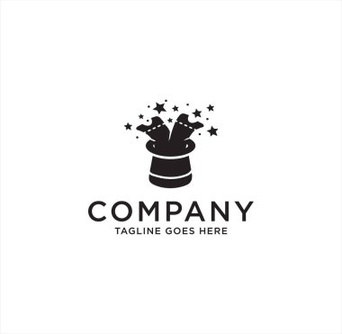 Sihirli Bilet Logosu Tasarım Şablon Vektörü ve beyaz bir arka plan. Sihirli Şapka Logosu Kara Logo Simge Vektörü