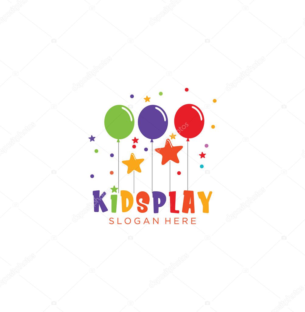 Kids playground logo with balloons . Kids Play Logo Template Design Vector, Emblem, Design Concept.
