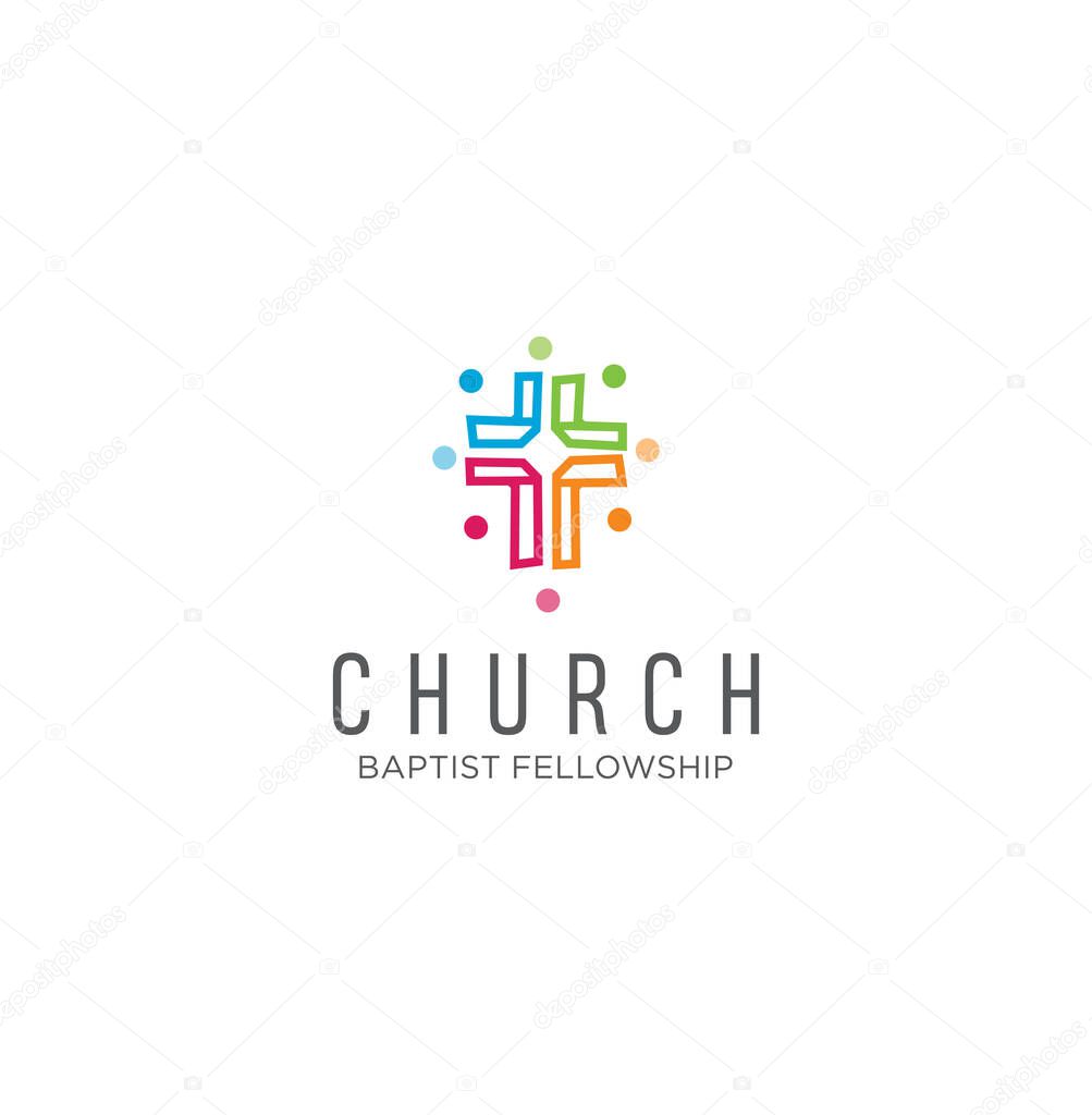 Cross Church Logo Line Design Illustration. Church Minimalist Colorful Logo Vector