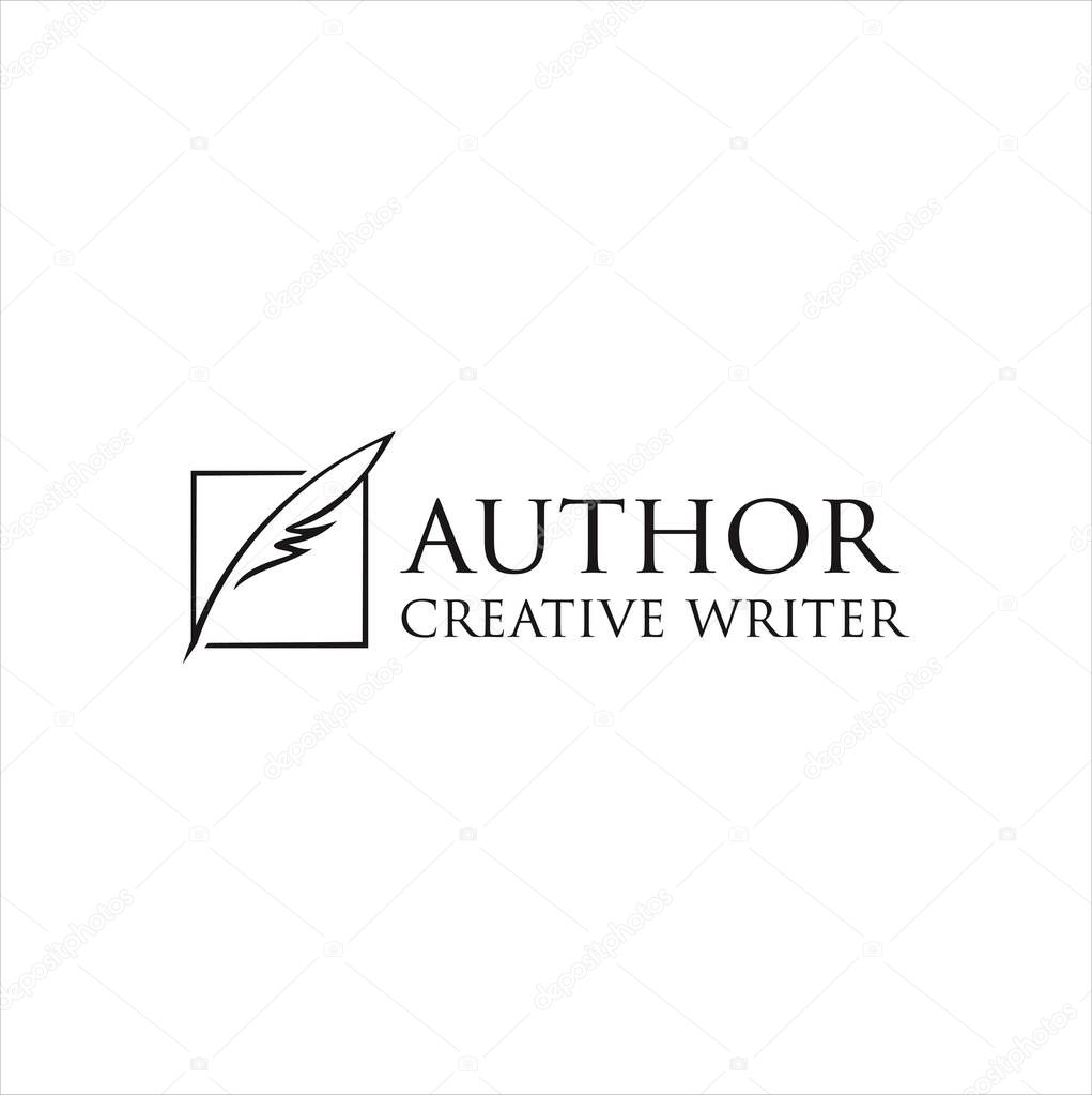 Author Write Logo Templates Design Vector Stock . vintage pen feather writer symbol, literature icon, diary sign, black illustration, writer logo templated