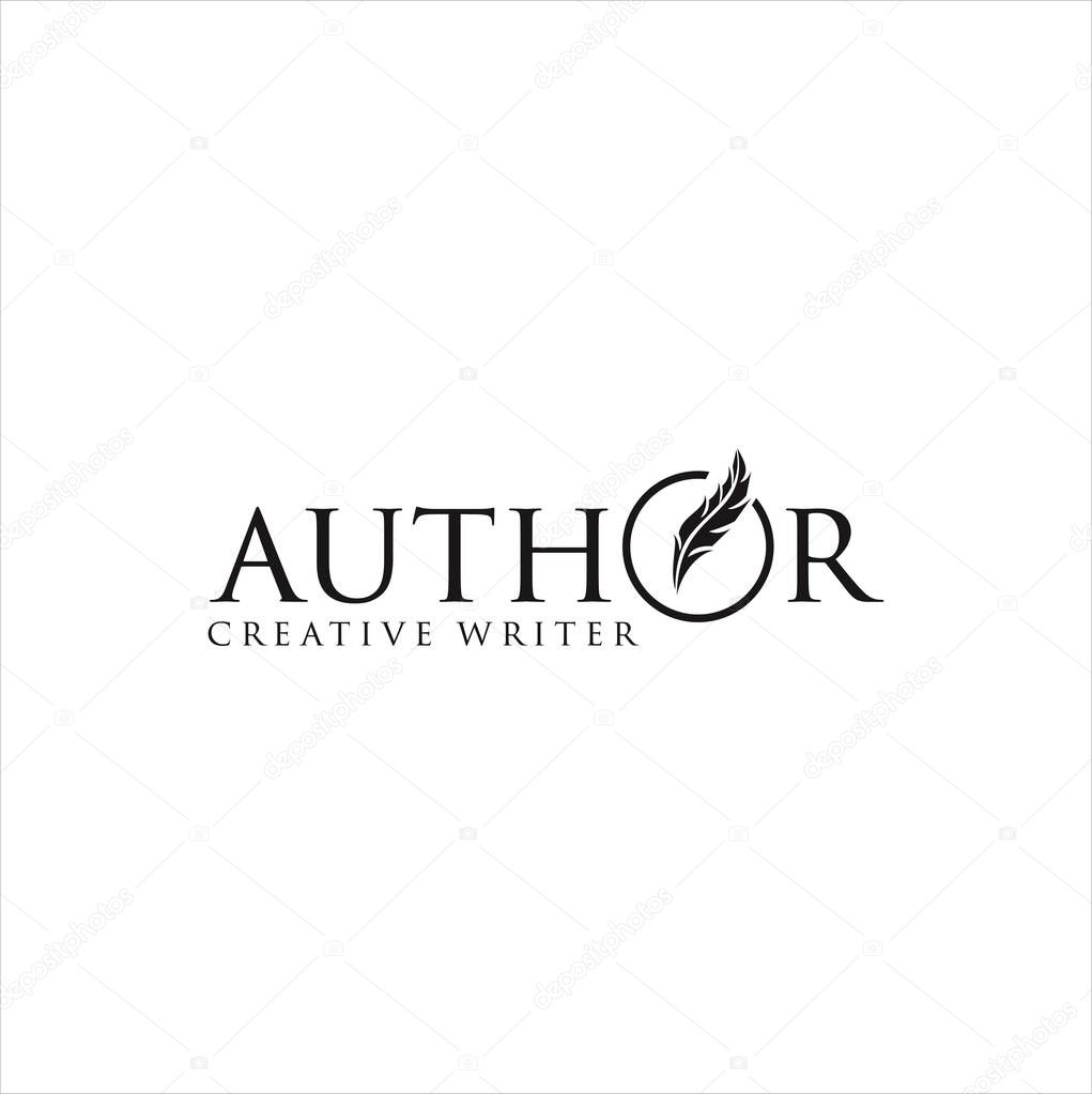 Author Write Logo Templates Design Vector Stock . vintage pen feather writer symbol, literature icon, diary sign, black illustration, writer logo templated