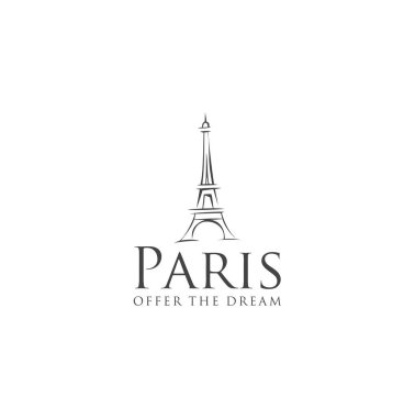 Eyfel Kulesi Logo Şablonu Paris 'in beyaz bir arka planı var. Eifel Kulesi Paris Logo Tasarımı Siluet Retro Hipster