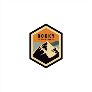 Dağ Logosu Tasarımı Rocky, Yürüyüş, Kamp, Keşif ve Açık Hava Macerası. Rozetler, Sancaklar İçin Doğayı Keşfeden Eski Hippi Retro Amblemi