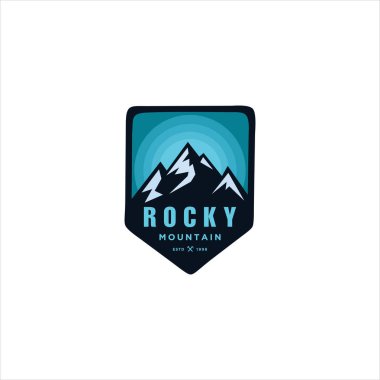 Dağ Logosu Serüvenleri Rocky, Rozetler, Pankartlar, Dağ Amblemi, Yürüyüş, Kamp, Yolculuk ve Açık Hava Maceraları. Doğayı Keşfeden.