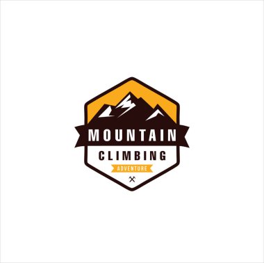 Alpine Dağı Macera Logosu. Dağ Logosu Tasarımı, Yürüyüş, Kamp, Keşif ve Açık Hava Macerası. Doğayı Keşfeden