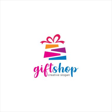 Noel Hediyesi Logosu. Hediye Logosu Tasarım Vektör Stoku. Hediyelik eşya dükkanının logo şablonu. Sürpriz Hediye Dükkanı Logosu
