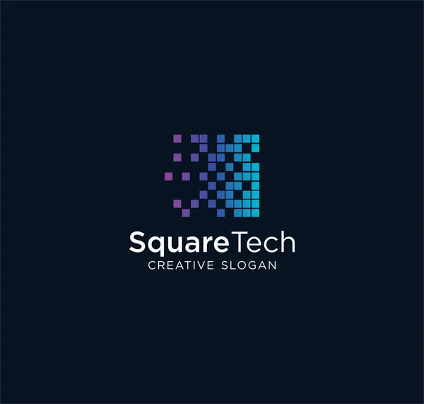 Kwadratowe Cyfrowe Logo Design Vector Stock Square Tech Logo Ciemnoniebieskim — Wektor stockowy