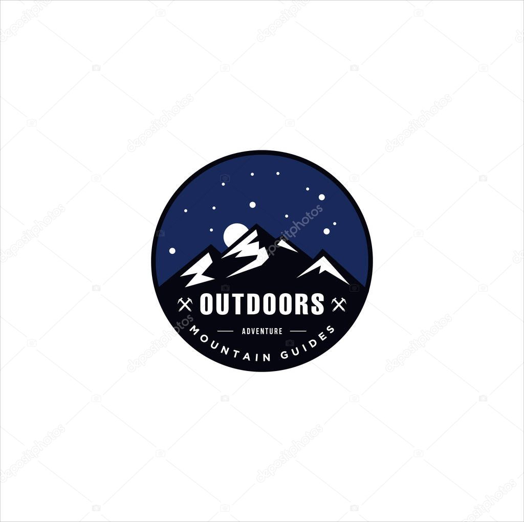 Alpine Mountain Adventure logo . Mountain Outdoor Logo Design ,Hiking, Camping, Expedition And Outdoor Adventure. Exploring Nature