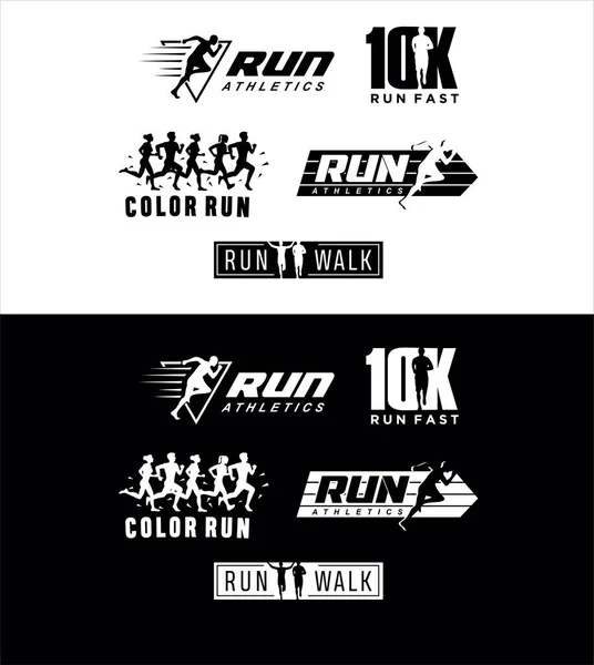 一组跑步标志的轮廓设计矢量股票符号 跑步标志运动的概念 跑马拉松标志设计模版 — 图库矢量图片