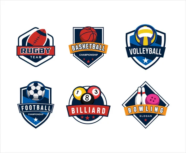 Ensemble Moderne Logo Sportif Vector Basketball Football Volley Ball Billard — Image vectorielle