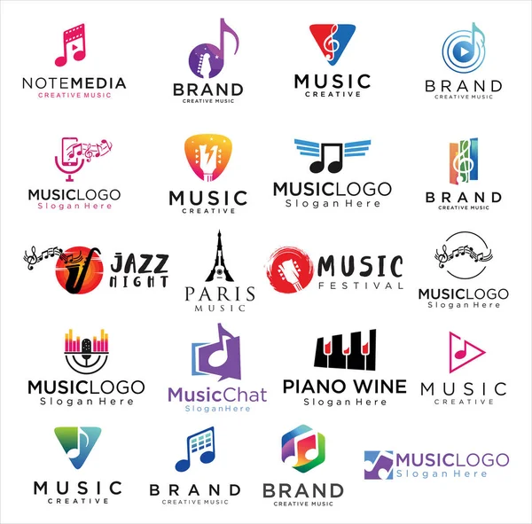 Великий Набір Логотипів Музики Звуку Design Vector Stock Збірка Музичних — стоковий вектор