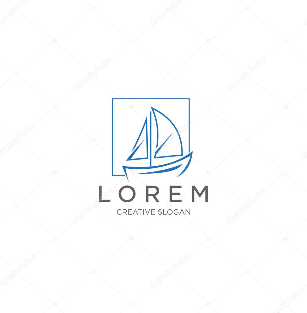 Boat Logo Mono Line Design Inspiration Stock . Simple Ship Logo Line Template . Yacht Logo Design