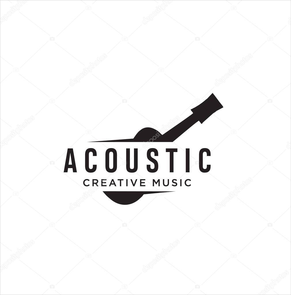 Acoustic Guitar Logo Retro Hipster . Guitar logo on white background . Music Logo Design Template