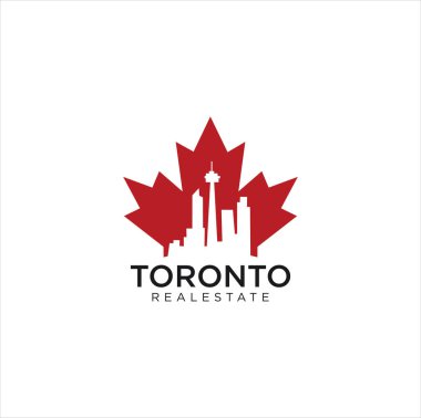 Akçaağaç Toronto Emlak Logosu Tasarım Vektör Çizimi. Toronto Skyline Logosu. Akçaağaç emlak logosu. Kanada Emlak Logosu 
