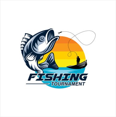 Balık logosu tasarım şablonu. Balık amblemli levrek balığı. Spor Logosu. Balıkçı logosu