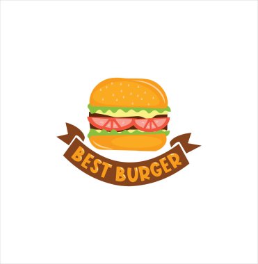Hamburger Logosu Tasarım Vektör Stoku. Hamburger teslimatı logosu. Burger 24 saat logo. Hamburger fast food simgesi