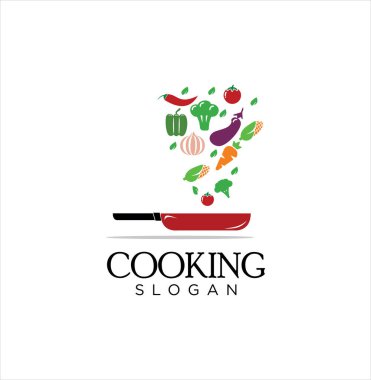 Logo pişiriyorum. Çorba pişirme logosu tasarımı ilham verici. Sağlıklı Gıda Logosu Tasarımı. Sebze logosu tasarım vektörü