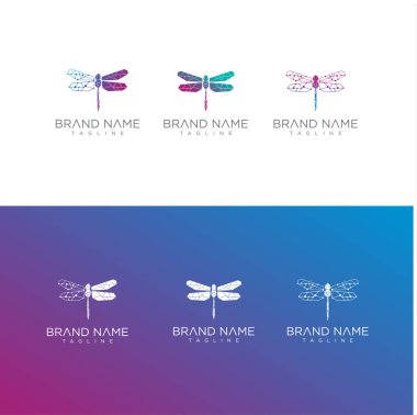 Dragonfly Teknoloji logosu seti. Dijital Dragonfly logosu. Tech Dragonfly Logo Simgesi Tasarım Vektörü