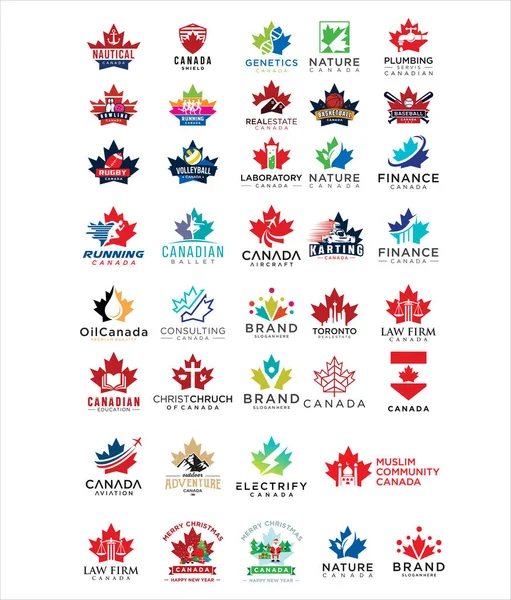 Big Set Canadian Logo Design Vector Illustration Canada Maple Logo — Stock Vector