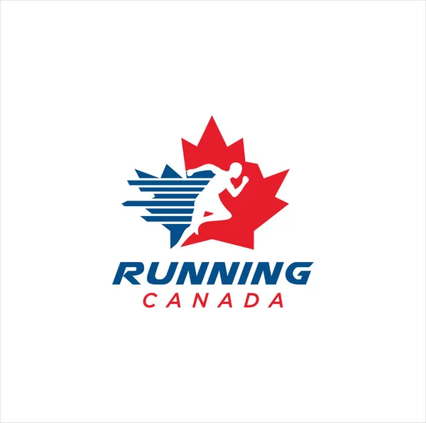 Canadian Running Logo Design Vector Illustration Maple Leaf Running Logo — Stock Vector