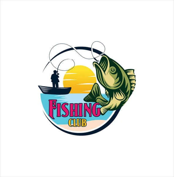 Modelo Design Logotipo Pesca Pesca Peixe Logotipo Robalo Com Clube —  Vetores de Stock