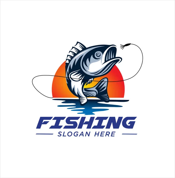 Šablona Designu Loga Rybolovu Rybolovné Logo Basová Ryba Klubovým Emblémem — Stockový vektor