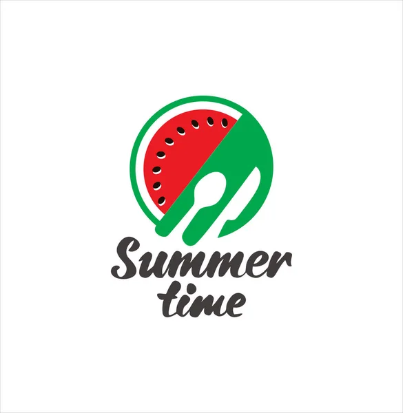 Watermeloen Fruit Logo Zoet Watermeloen Sap Logo Natural Watermeloen Drank — Stockvector