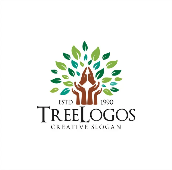 ハンドツリーロゴデザインベクターイラスト 祈りの木のロゴ 人の木のロゴデザイン — ストックベクタ