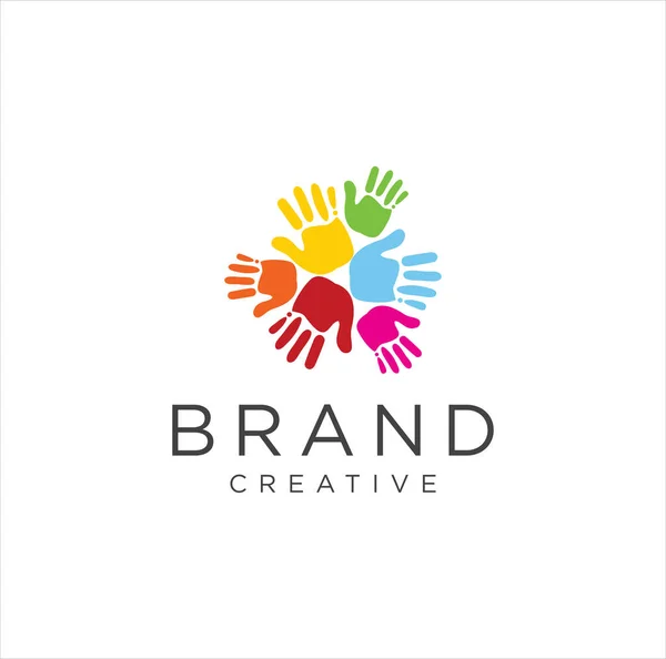 Mão Logotipo Círculo Colorido Design Vector Ilustração Ilustração Círculo Colorido —  Vetores de Stock