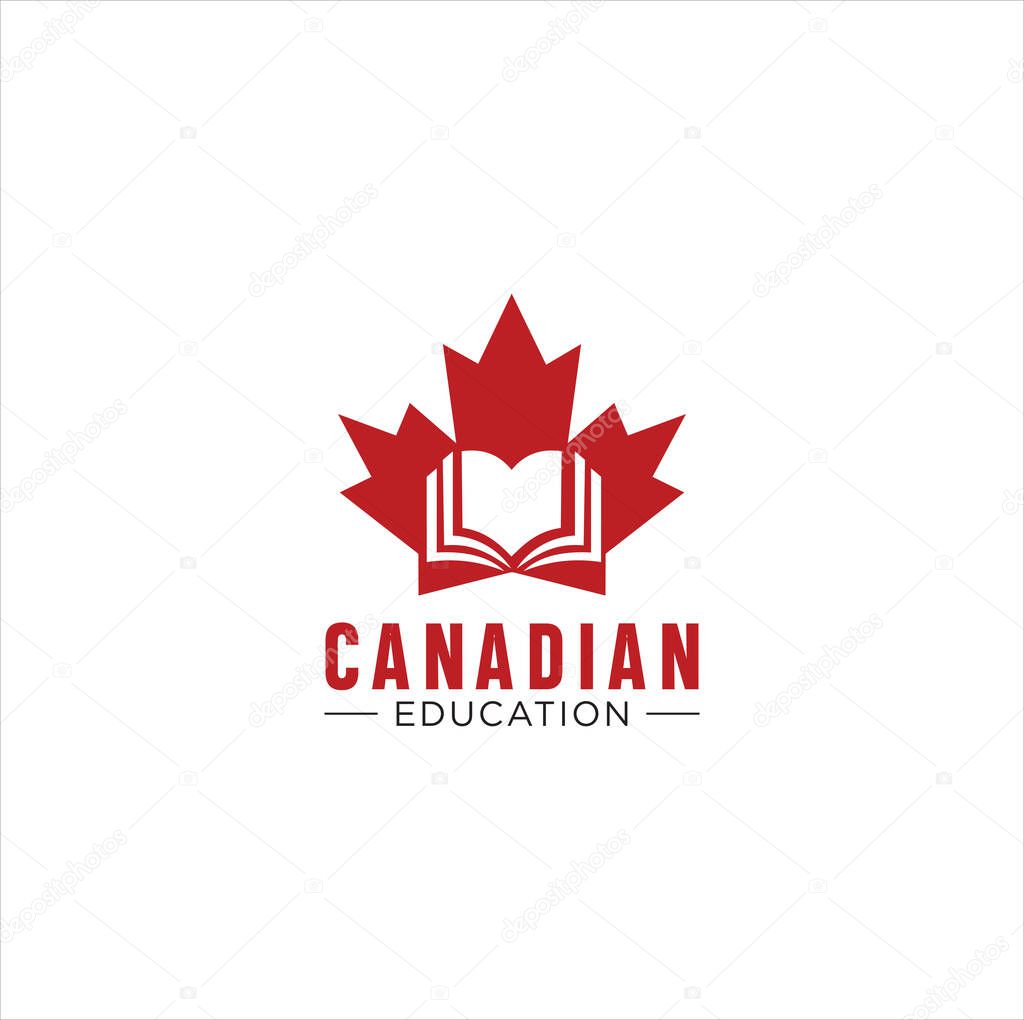 Canadian education Logo , library, learning writer logo set vector illustration . Study Canada Logo design. Book Logo Design .Maple Book Logo