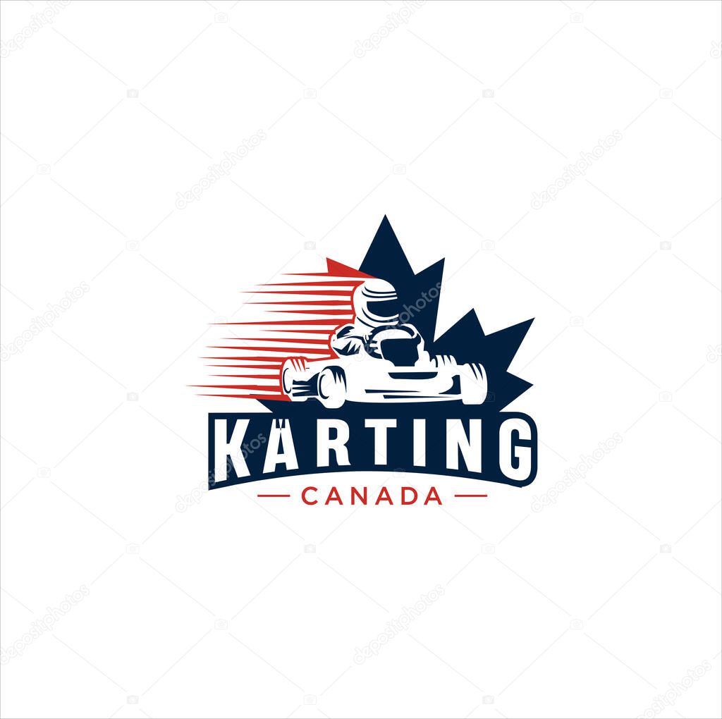 Canadian Karting Logo Design vector illustration. maple leaf Karting logo . Canadian Sport Logo . Canada Karting Logo .