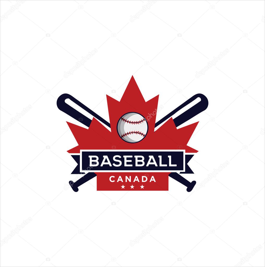 Canadian Baseball Logo Design vector illustration. maple leaf Baseball logo . Canadian Sport Logo . Canada Baseball Logo .