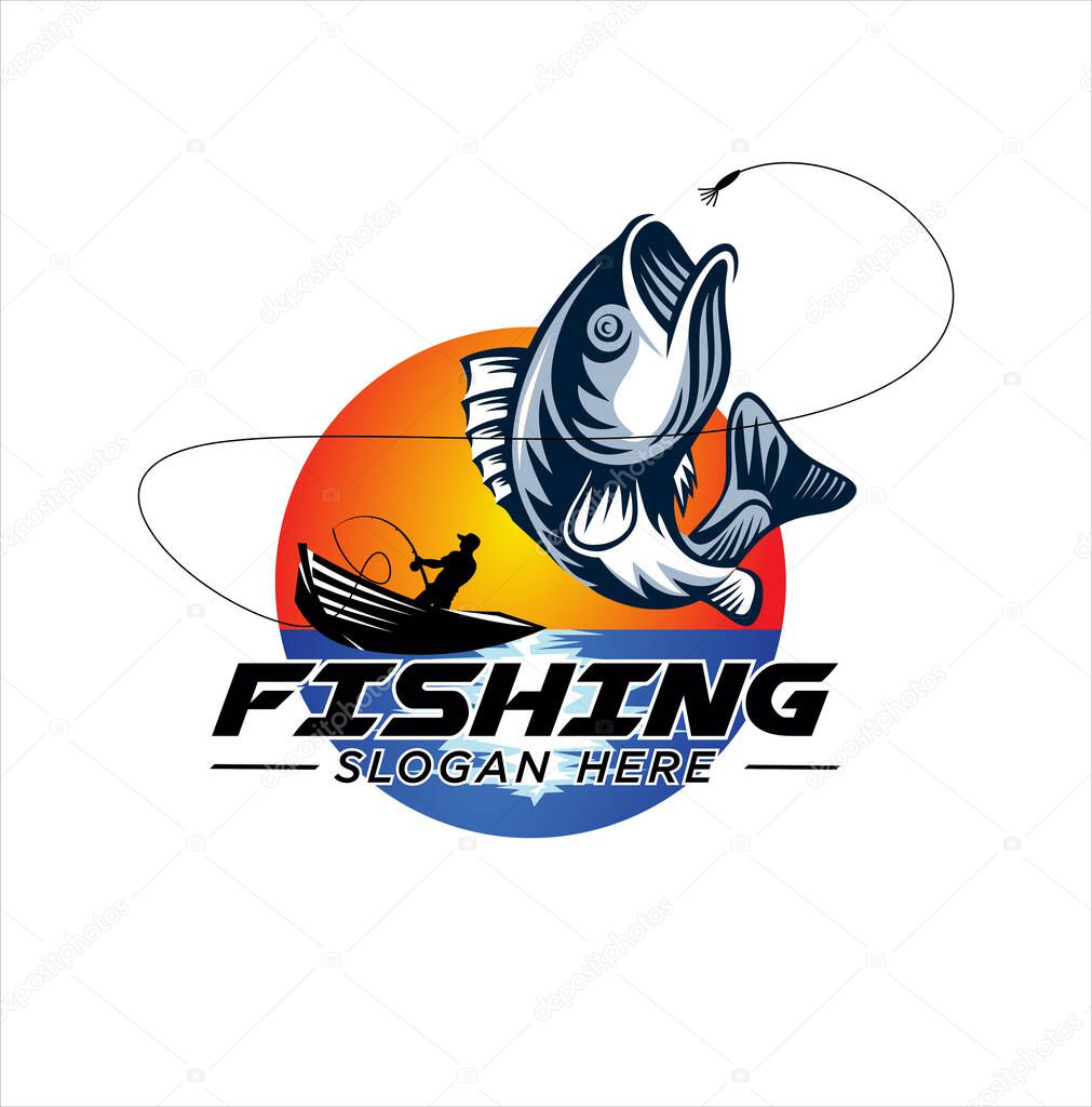 Fishing logo design template. Fishing logo bass fish with club emblem fishing . Sportfishing Logo . fisherman logo