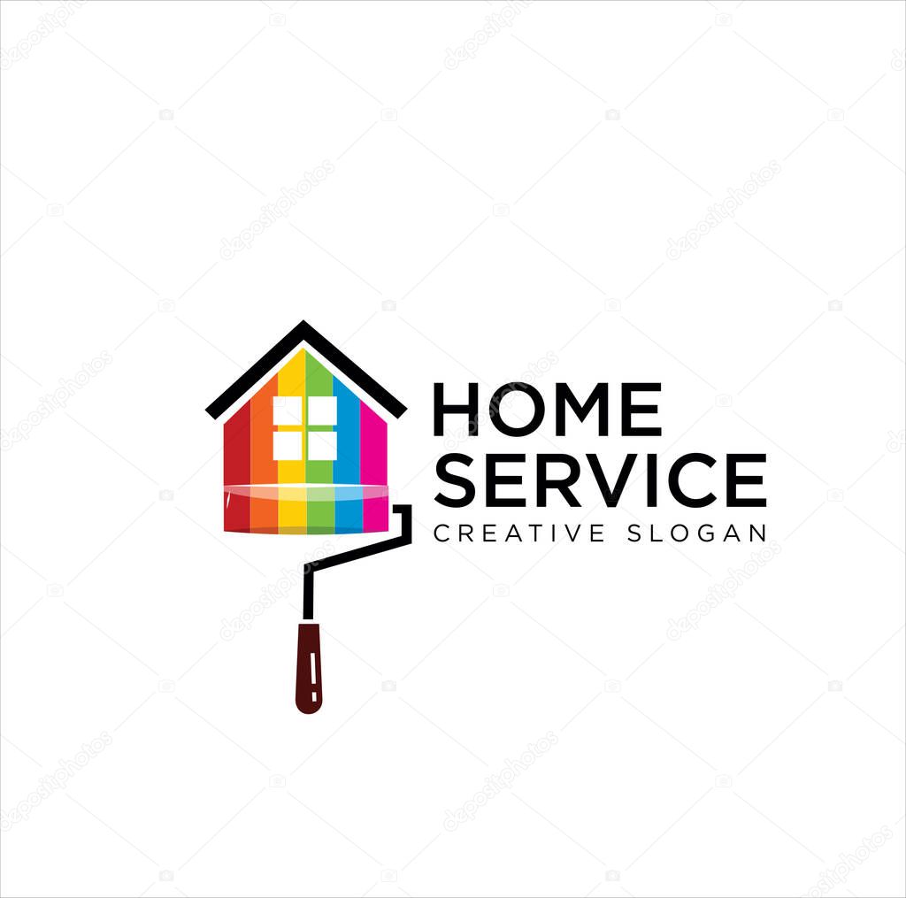 Home real estate painting logo service . Home Paint Logo . Home Service Logo Illustration colorful . Home Repair Logo . House Real Estate Renovation logo design.