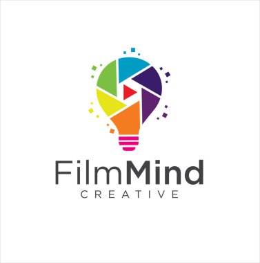 Ampul Film Logosu. Yaratıcı Video Logo Simgesi Tasarımı. Ampul Yaratıcı Film Stüdyosu Logosu