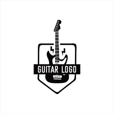 Gitar Logosu Tasarım Vektörü İllüstrasyonu. Gitar Dükkanı Logosu. Rock müzik festivali logosu Vintage Hipster Retro, Rock n Roll Logo Tasarımı