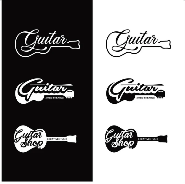 Conjunto Logotipo Guitarra Vintage Hipster Retro Logotipo Escuela Guitarra Festival — Vector de stock