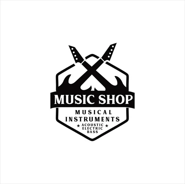 Gitarrlogotyp Design Vektor Stock Illustration Guitar Shop Logotypen Rock Music — Stock vektor