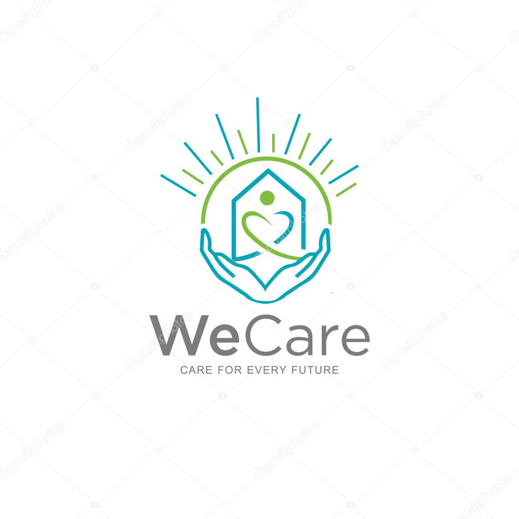 Caring Logo Design Vector Stock Illustration . We Care Logo . Caring Hands Logo . Love Care Logo Template