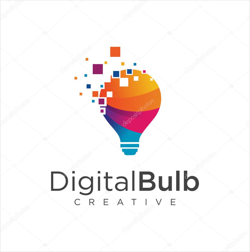 Bulb tech logo icon,Idea creative light bulb logo, Bulb digital logo technology Idea, Bulb Logo Design Colorfull