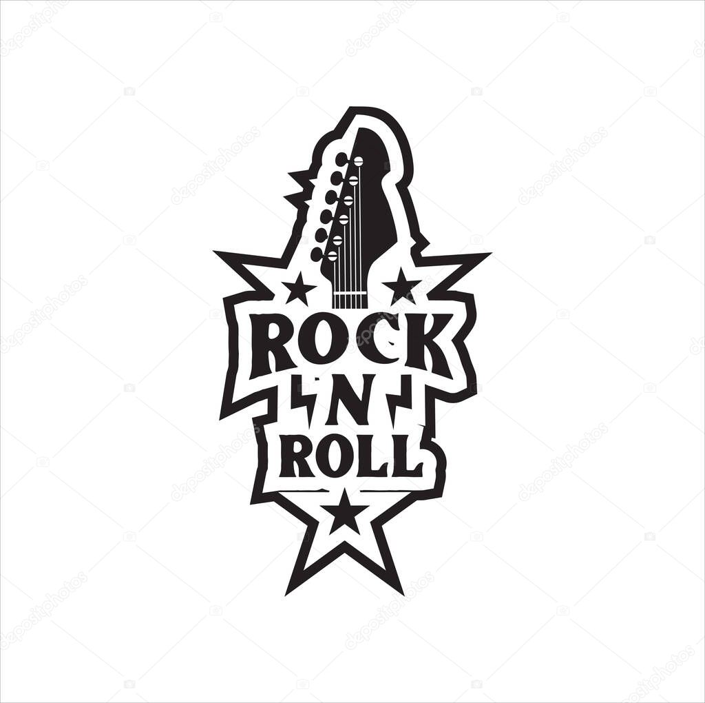 Guitar logo Vintage Hipster Retro, Guitar School Logo,  Festival Music Rock logo, Rock n Roll music logo, symbols, labels ,and design elements. 
