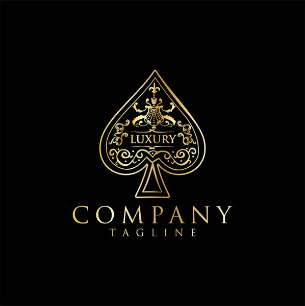 Gold Spade Luxury Logo Vector Heart Ace Gold Logo Design — Stock Vector