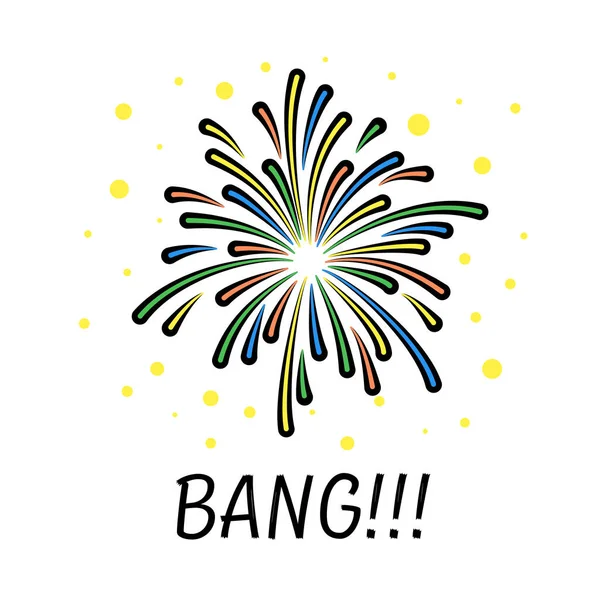 Vector illustration of a firework with the inscription Bang. Bright vector postcard isolated on white background for design, print — Stock Vector