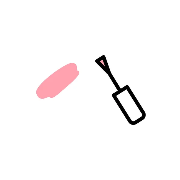 Vector nail polish brush icon με μαύρο stroke, λευκό και ροζ γέμισμα. Πολωνικό πινέλο αφήνει ένα ροζ εγκεφαλικά επεισόδια σε λευκό φόντο — Διανυσματικό Αρχείο