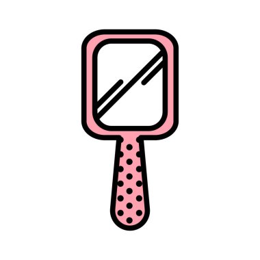 Tasarım için siyah, pembe ve beyaz dolgu ve daire dokusuna sahip düz stil taşınabilir dikdörtgen ayna